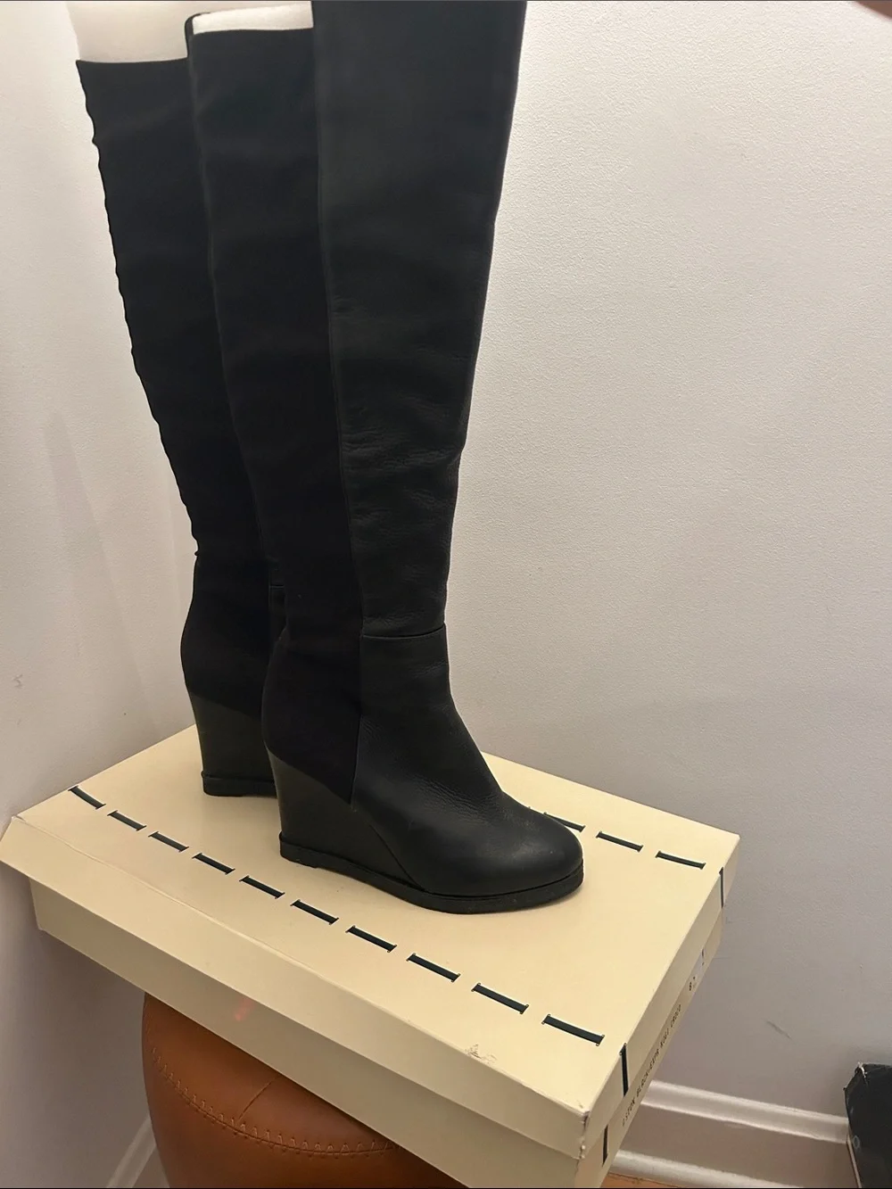 Black Over-the-Knee Wedge Boots